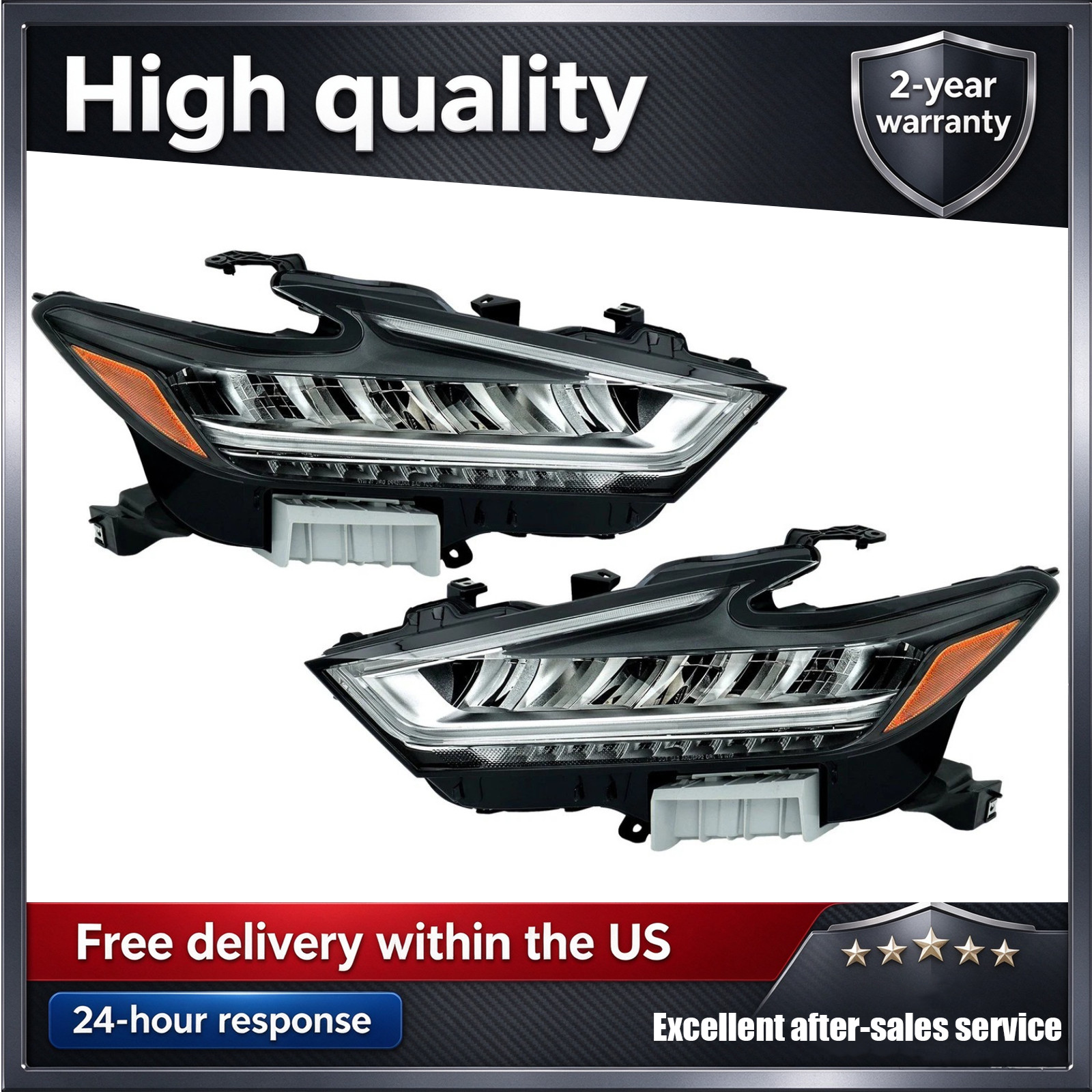 1Pair Left+Right LED Headlight Chrome Housing For 2019 2020 2021 Nissan Maxima