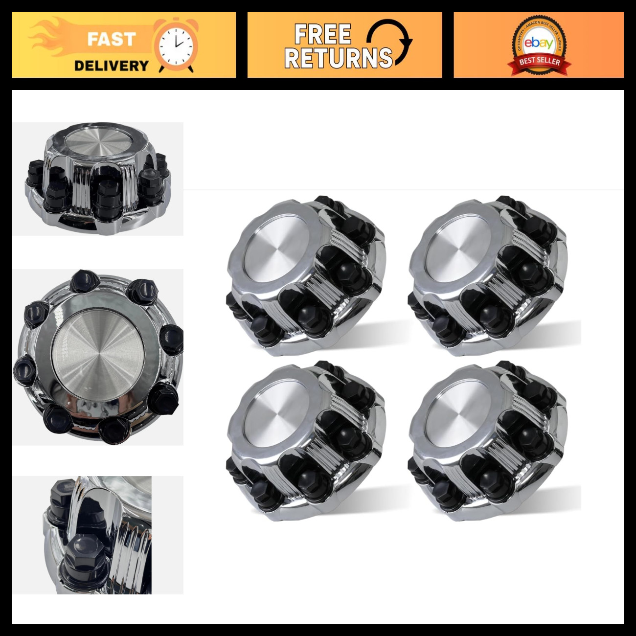 4PCS Glossy Black Chrome Wheel Center Caps for GMC Sierra, Chevy Silverado, 16