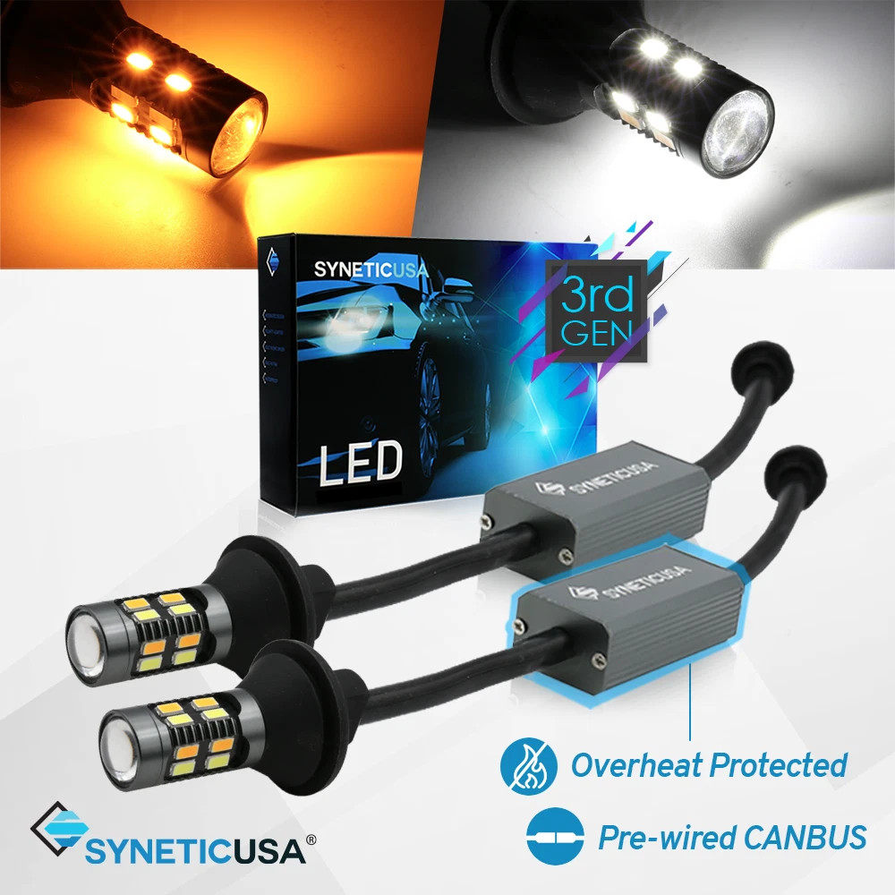 2x 3157/4114K Error-Free Switchback LED White Amber Turn Signal/DRL Light Bulbs