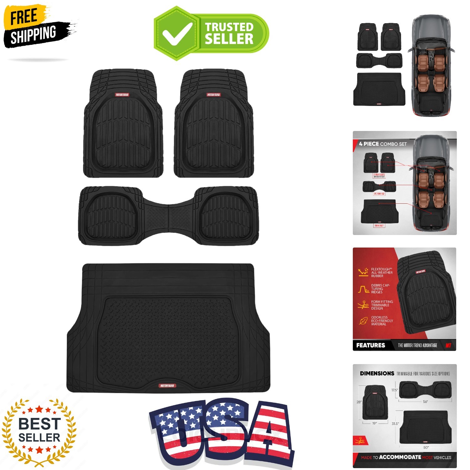 FlexTough 4-Piece Heavy Duty Floor Mats for Cars Trucks SUVs, Automotive Floo... FlexTough 4-Piece Heavy Duty Floor Mats for Cars Trucks SUVs, Automotive Floo...
