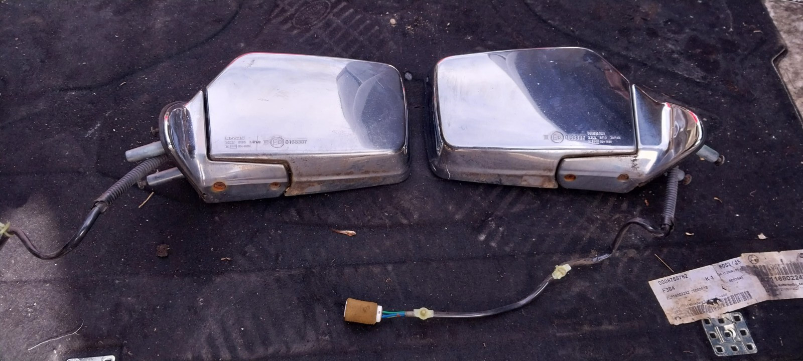1987-1997 Nissan Pickup Left Right Power Chrome Side View Mirrors OEM Pair Set