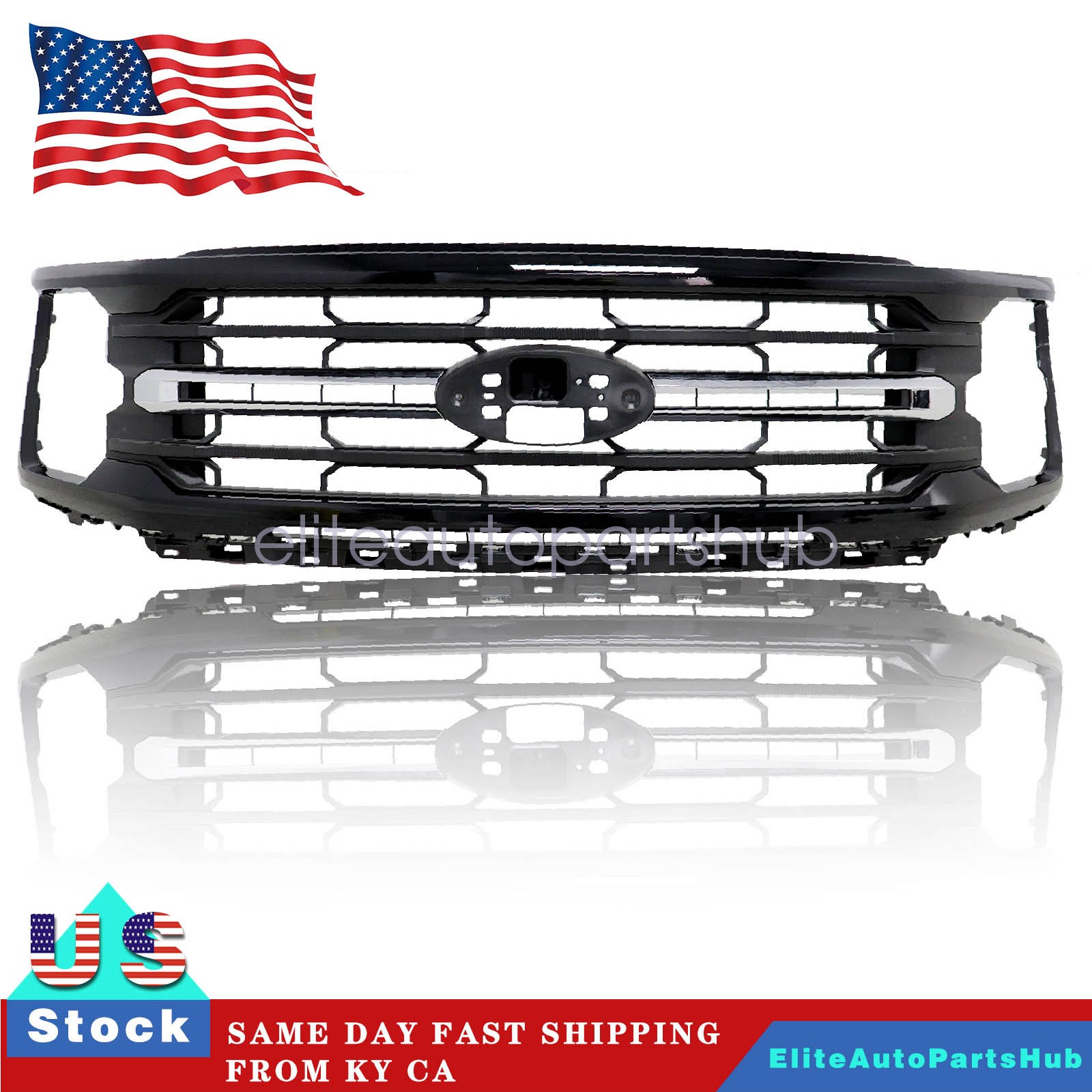 Fit 2024-2026 Ford F150 F-150 XLT Front Bumper Grille Gloss Black W/Chrome Trims