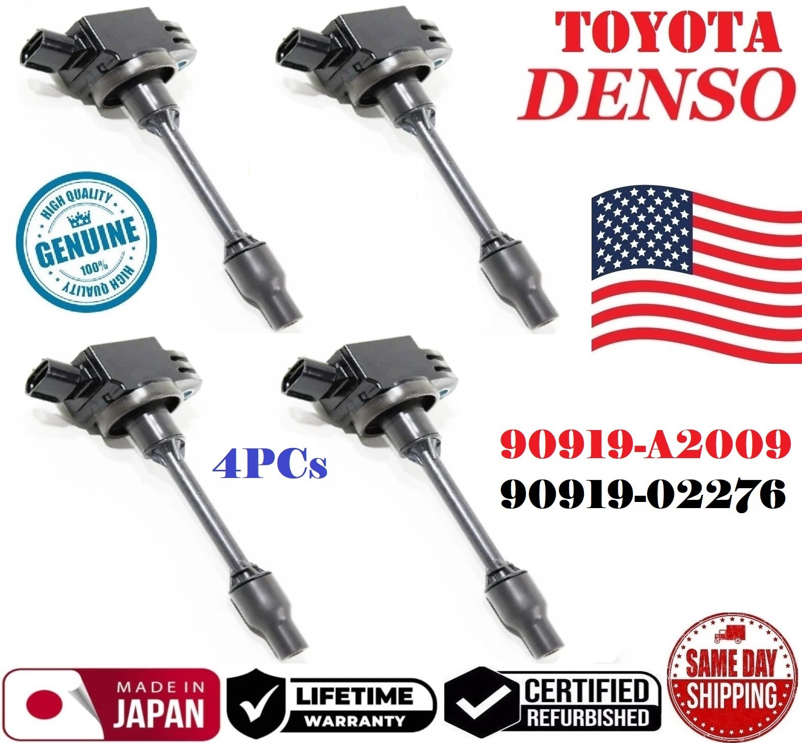 ✅GENUINE 4x DENSO Ignition Coils For 2018-2025 TOYOTA & LEXUS 4 Cyl #90919-A2009