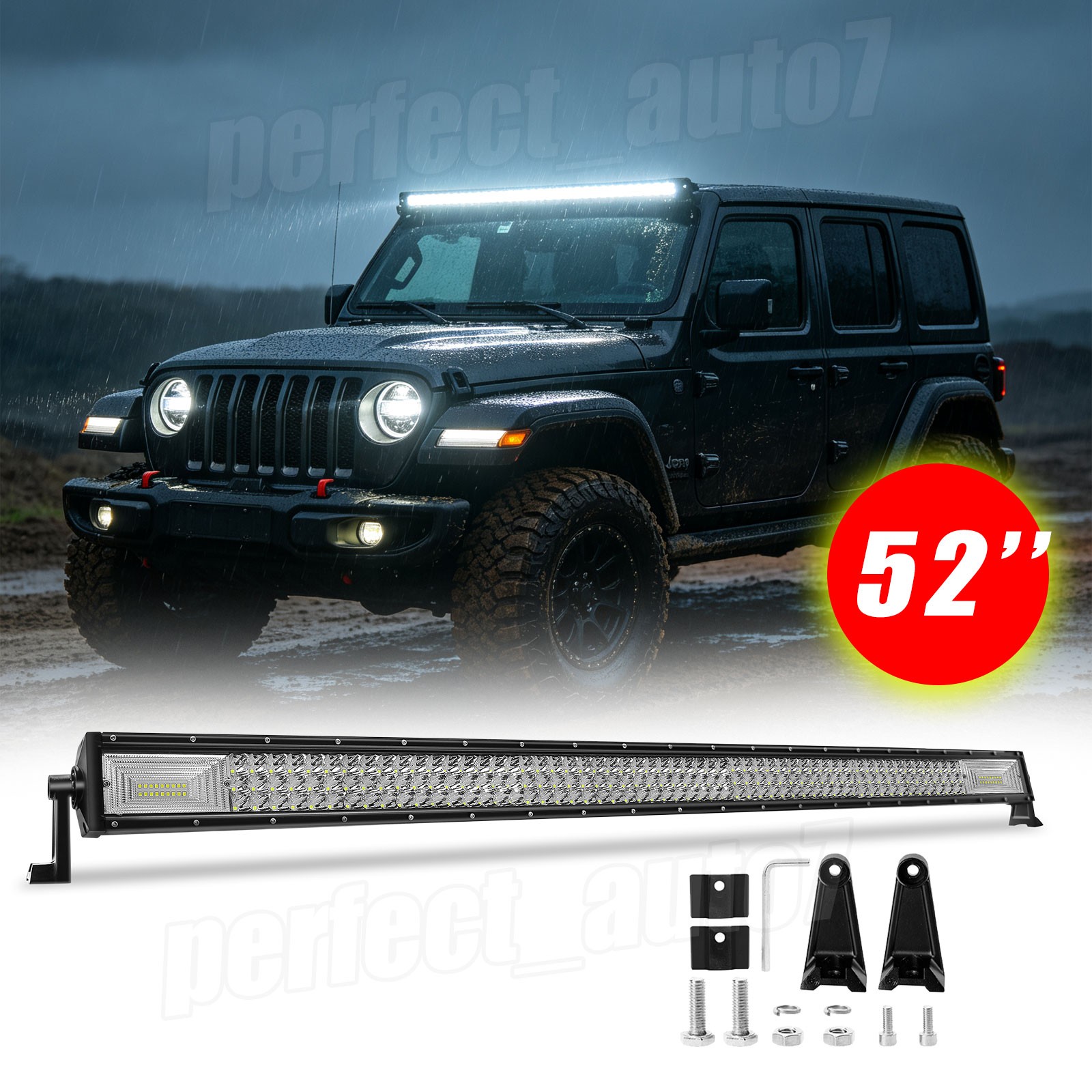 52inch 3500W Tri Row LED Work Light Bar Off Road Spot Flood Combo Driving SUV 50