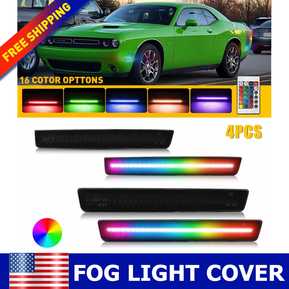 4x Dynamic RGB LED Side Marker Lights For 2015-2023 Dodge Challenger Front+Rear