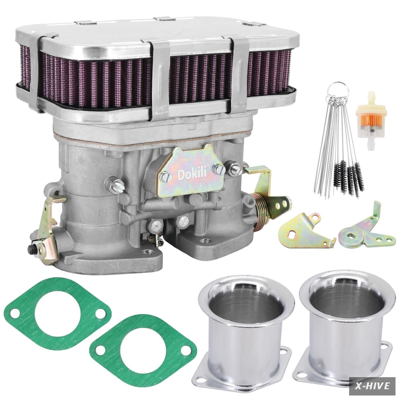 2 Barrel Carburetor Assembly w/Air Horn & Air Filter Replacement for Weber 40...