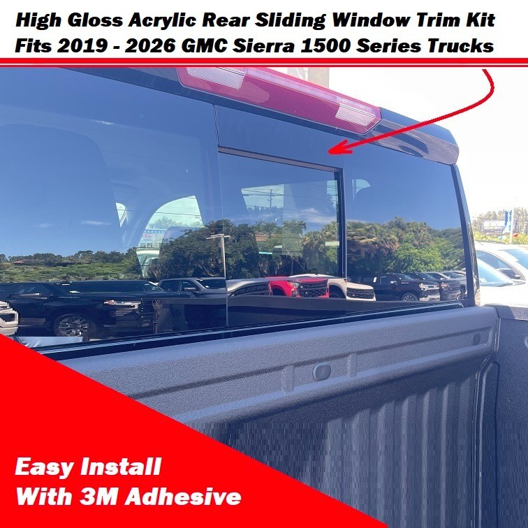 For 2019-26 GMC Sierra 1500 Rear Sliding Pass Thru Window Trim Kit Gloss Black