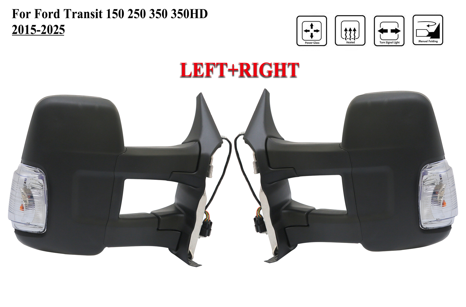 Pair Right And Left Long Arm Mirror With Signal Light For 14-2025 Ford Transit