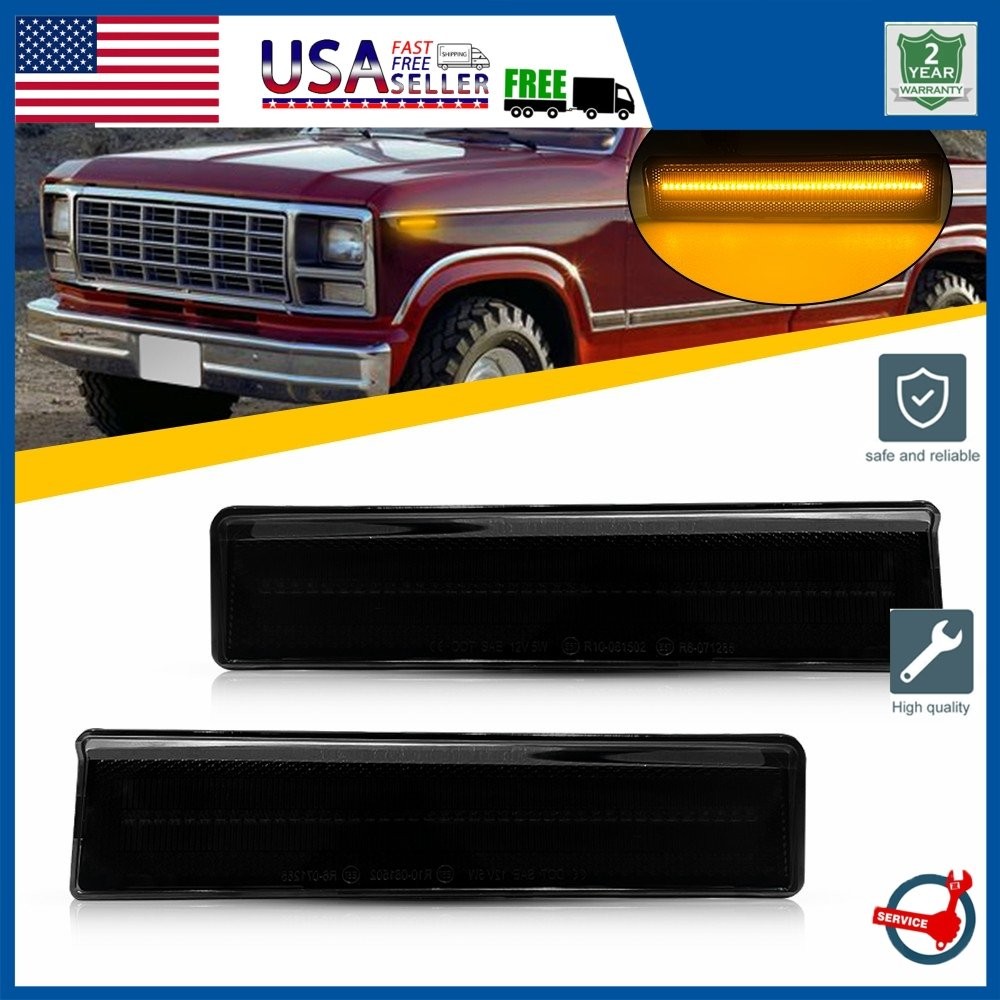 2/4x Side Fender Amber Smoke Marker LED Light For 80-86 BRONCO Ford F150 F250