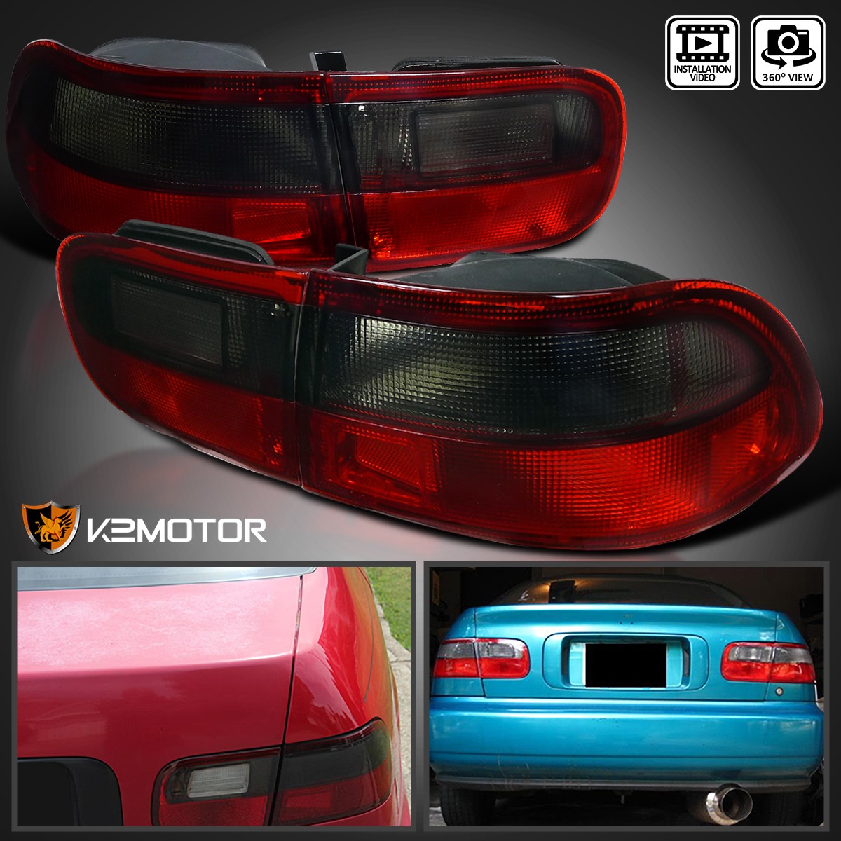 Red/Smoke Fits 1992-1995 Honda Civic 2/4Dr Coupe Sedan Tail Lights Brake Lamps