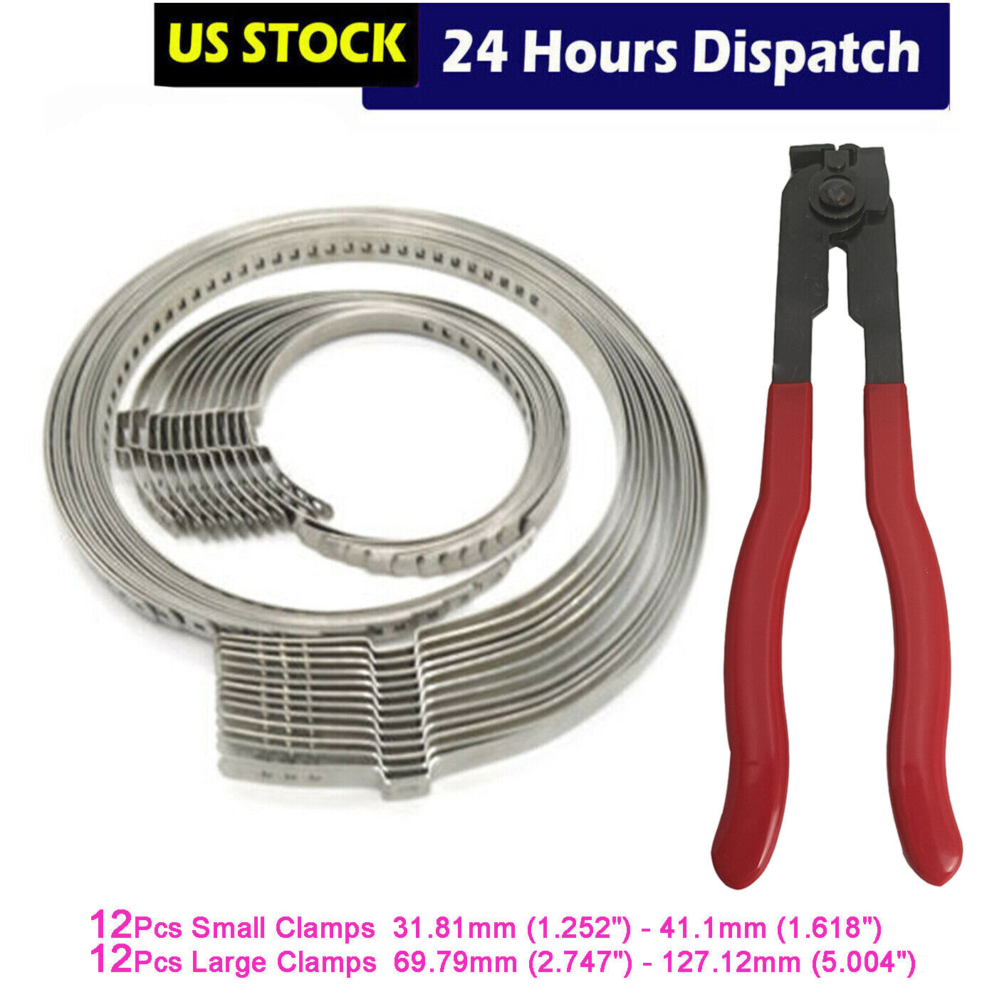 24 Pcs Universal Adjustable Axle CV Joint Boot Crimp Clamps W/ Clamp Pliers Tool