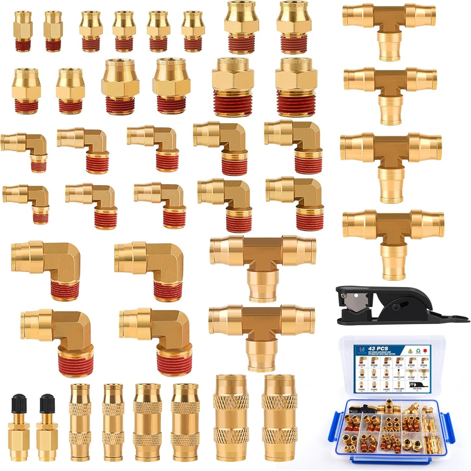 43Pcs Brass DOT Air Brake Line Fittings Kit, 1/4\