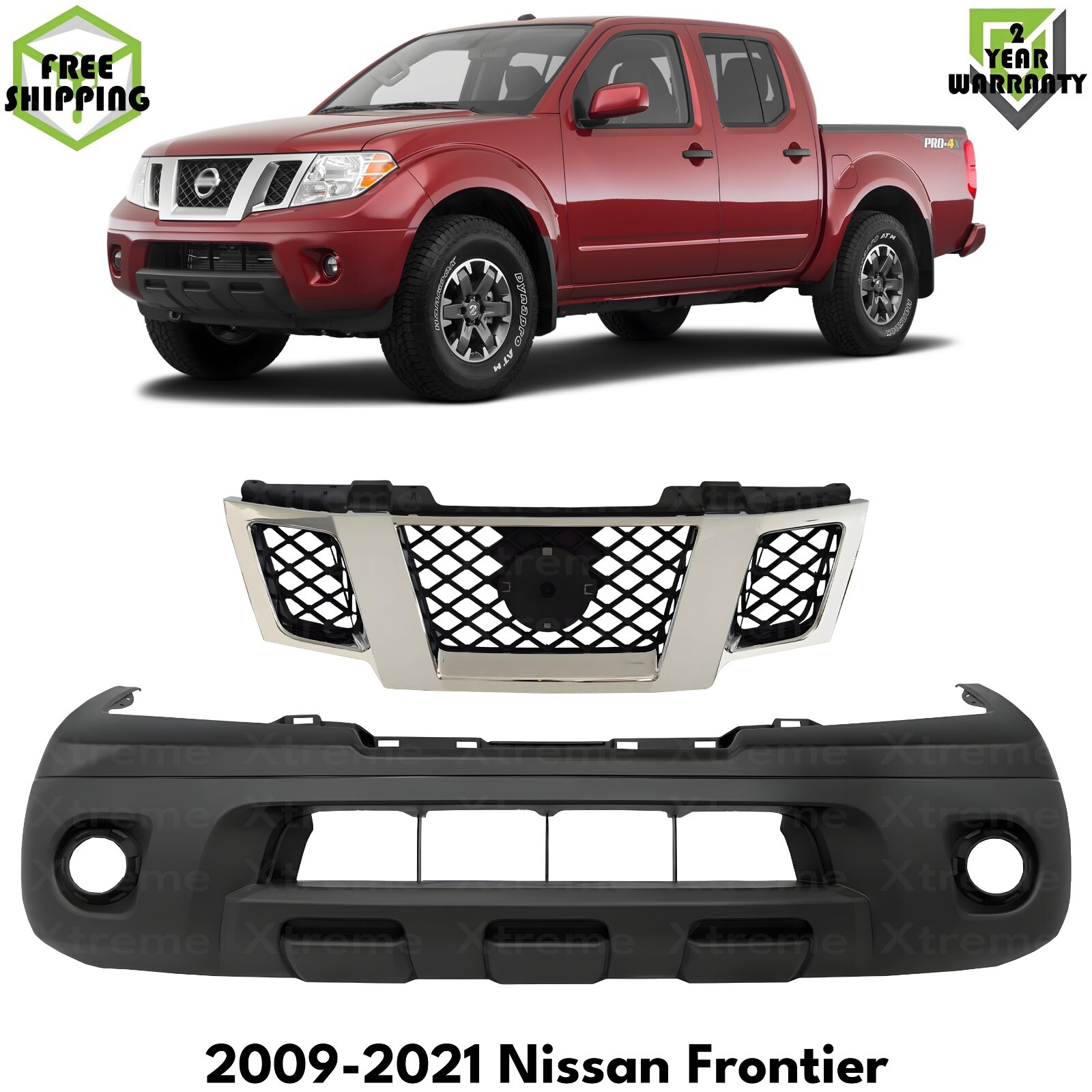 Front Bumper Cover Primed Plastic & Grille Kit For 2009-2021 Nissan Frontier
