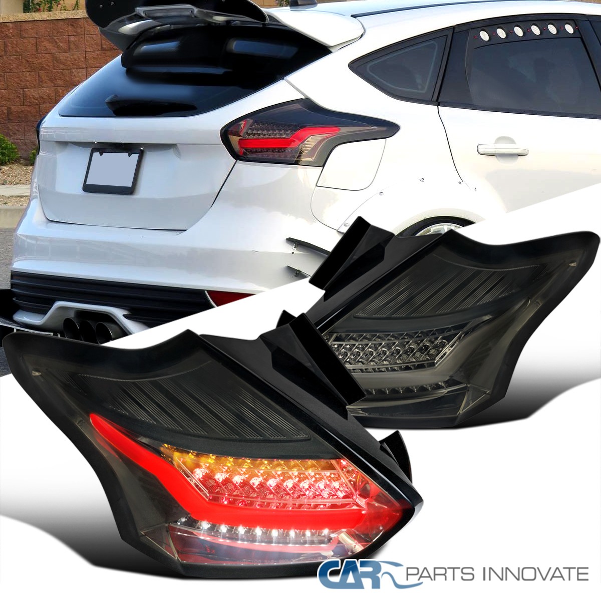 Fits 15-18 Ford Focus 5Dr Hatchback LED Smoke Tail Lights Brake Lamps Left+Right