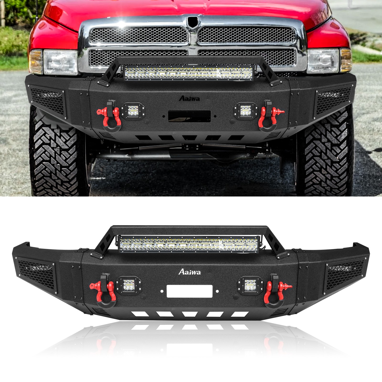 Steel Front Bumper w/Lights D-Rings For 94-01 Dodge Ram 1500 94-02 Ram 2500 3500