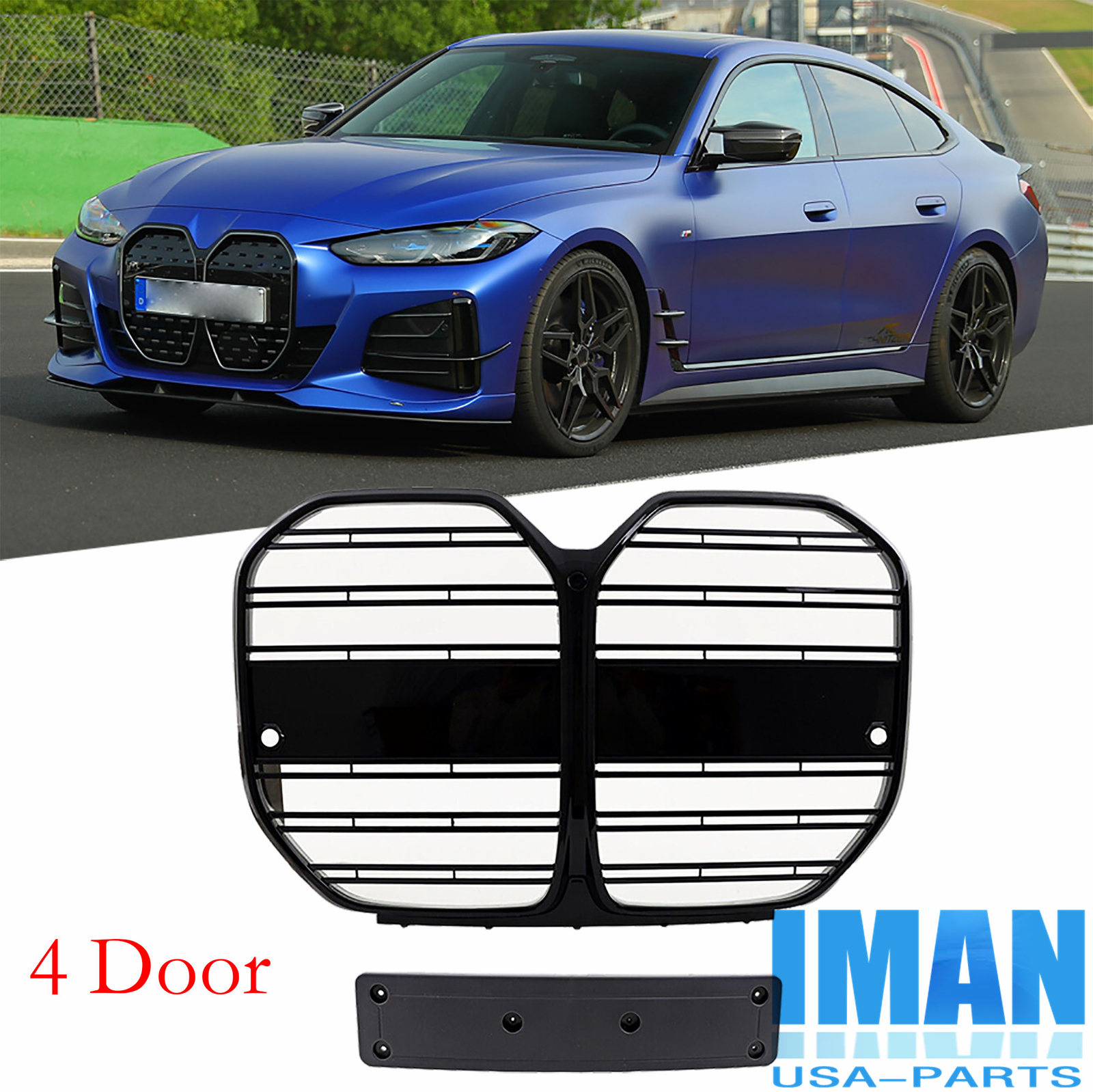 Gloss Black Front Kindey Grille Grill For BMW G26 4er 4Door 2021-2024 W/O ACC