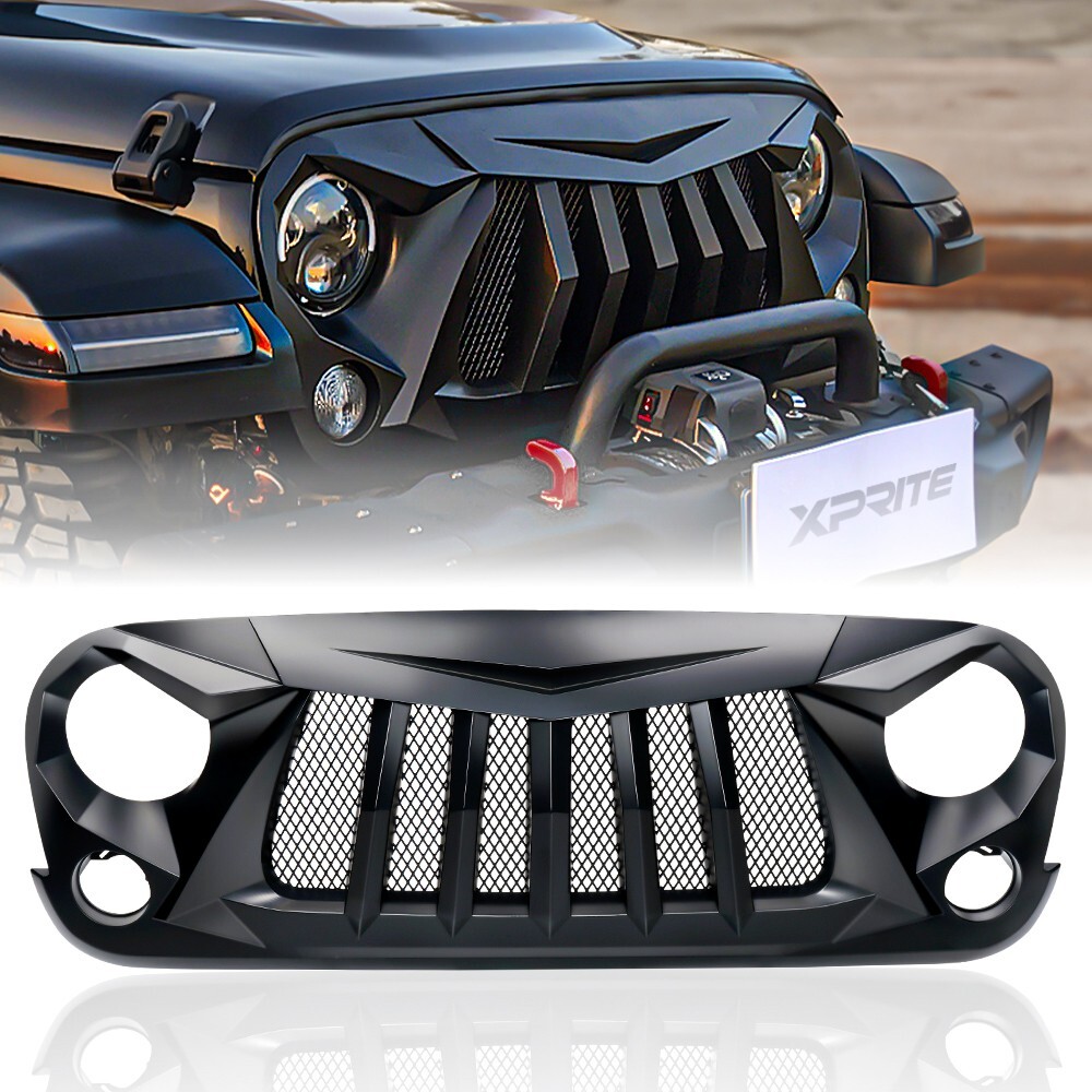 Xprite Front Bumper Grille Matte Mesh Black Fits For 2007-2017 Jeep Wrangler JK