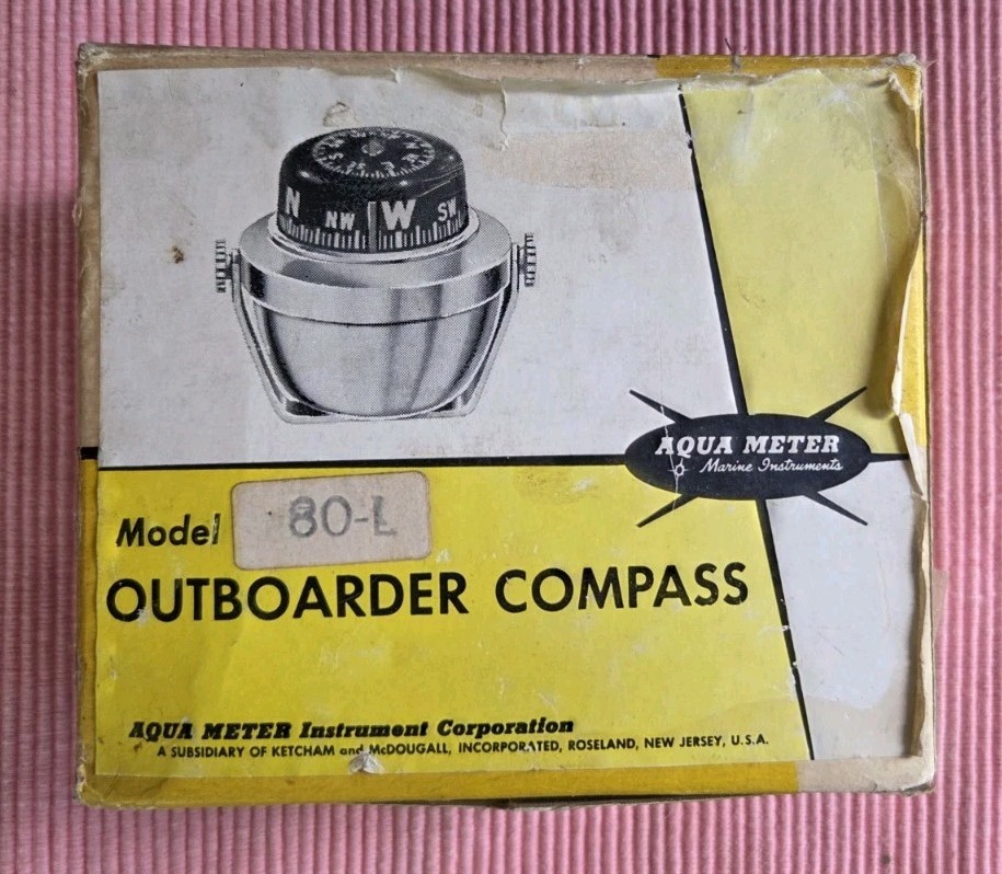 Vintage Aqua Meter Model 80-L Outboarder Compass Never Used NOS