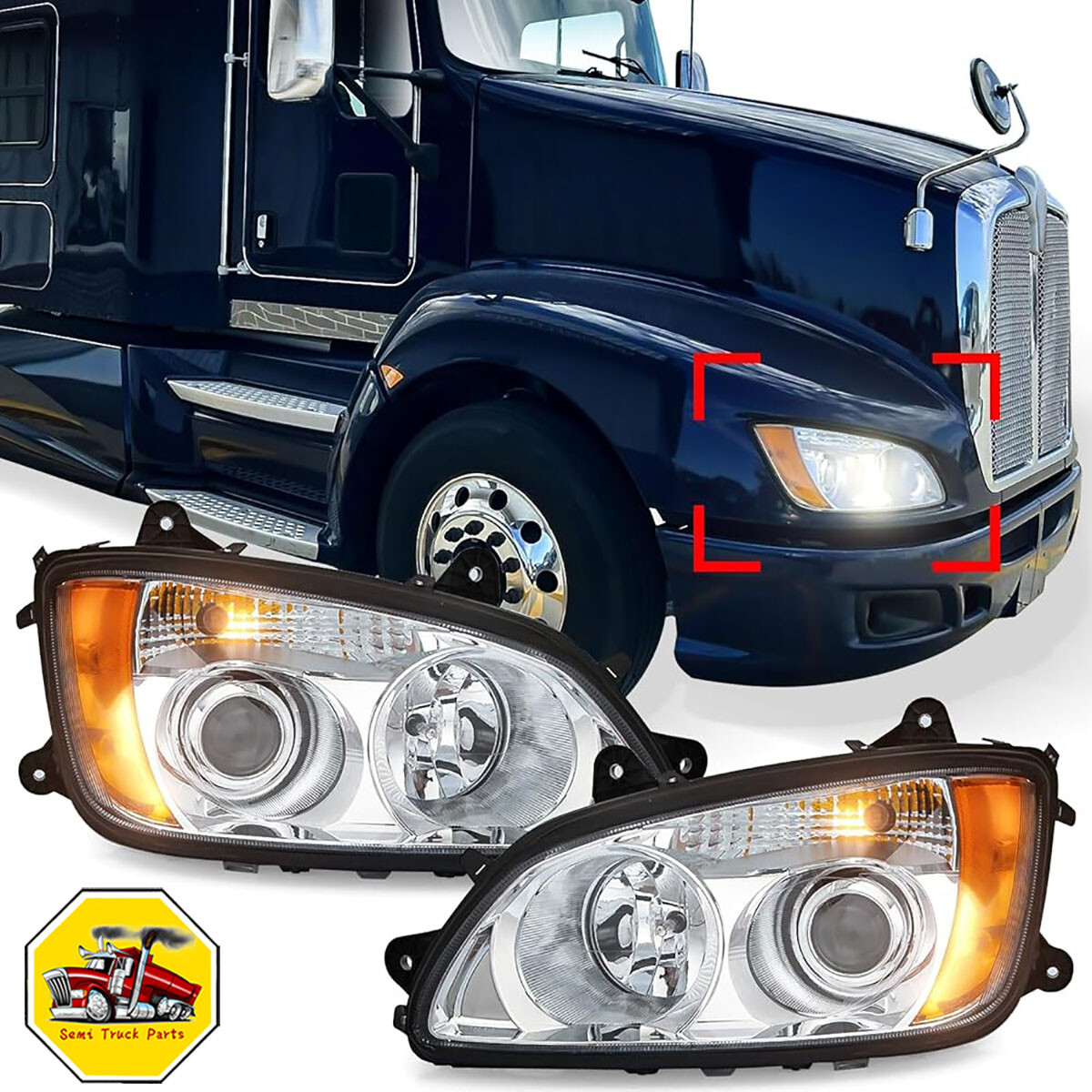 Chrome Headlights Pair For 2008-2016 Kenworth T170 T270 T370 T440 T470 T660 T700