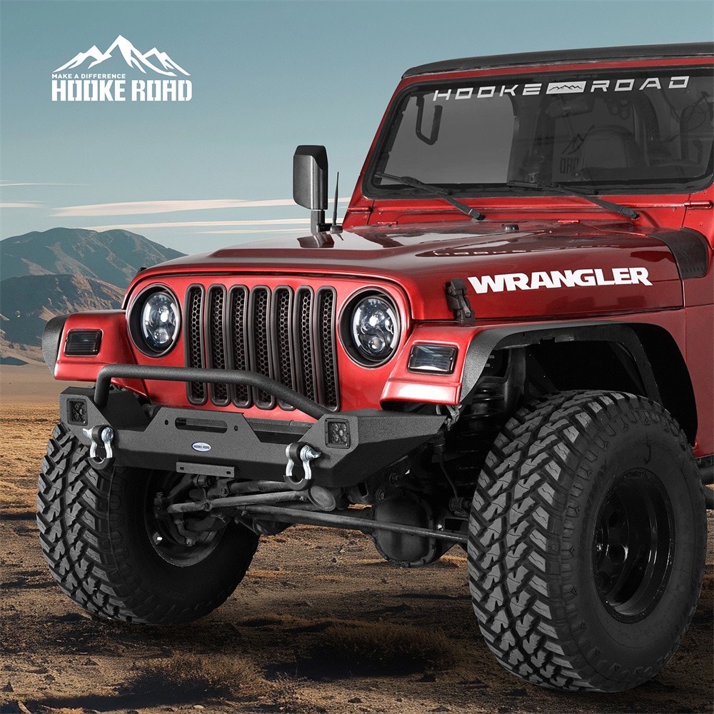 Stubby Steel Front Bumper w/Winch Plate D-Ring for 1987-2006 Jeep Wrangler YJ TJ