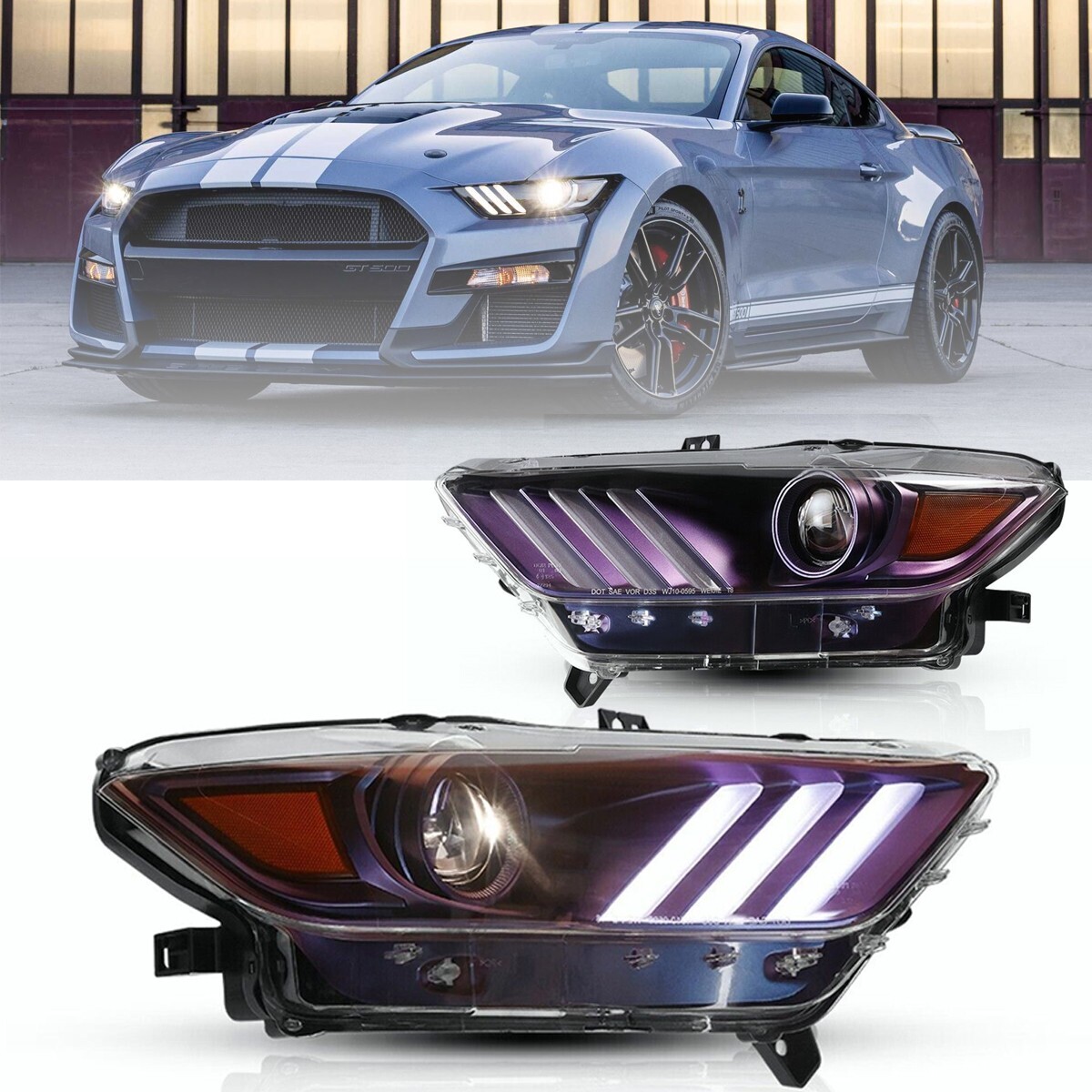 HID/Xenon LED Headlights For Ford 2016-2020 Shelby GT350 2020-2022 Shelby GT500