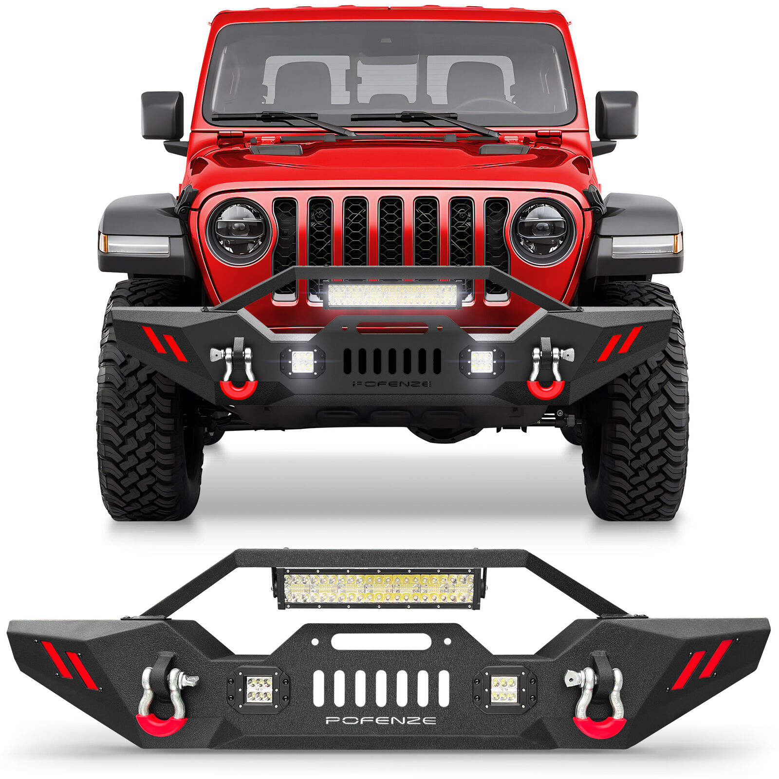 For 2020-2024 Jeep Gladiator JT Steel Front/Rear Bumper W/Winch Plate& LED Light