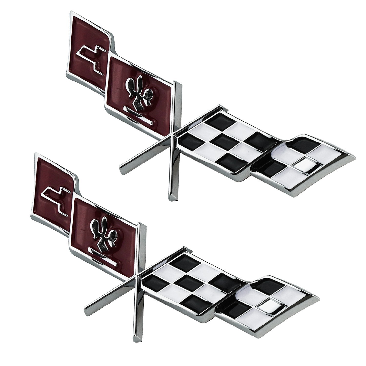2PC CHROME Front Fender CROSS FLAG Emblem Badge for 77 78 79 C3 Corvette