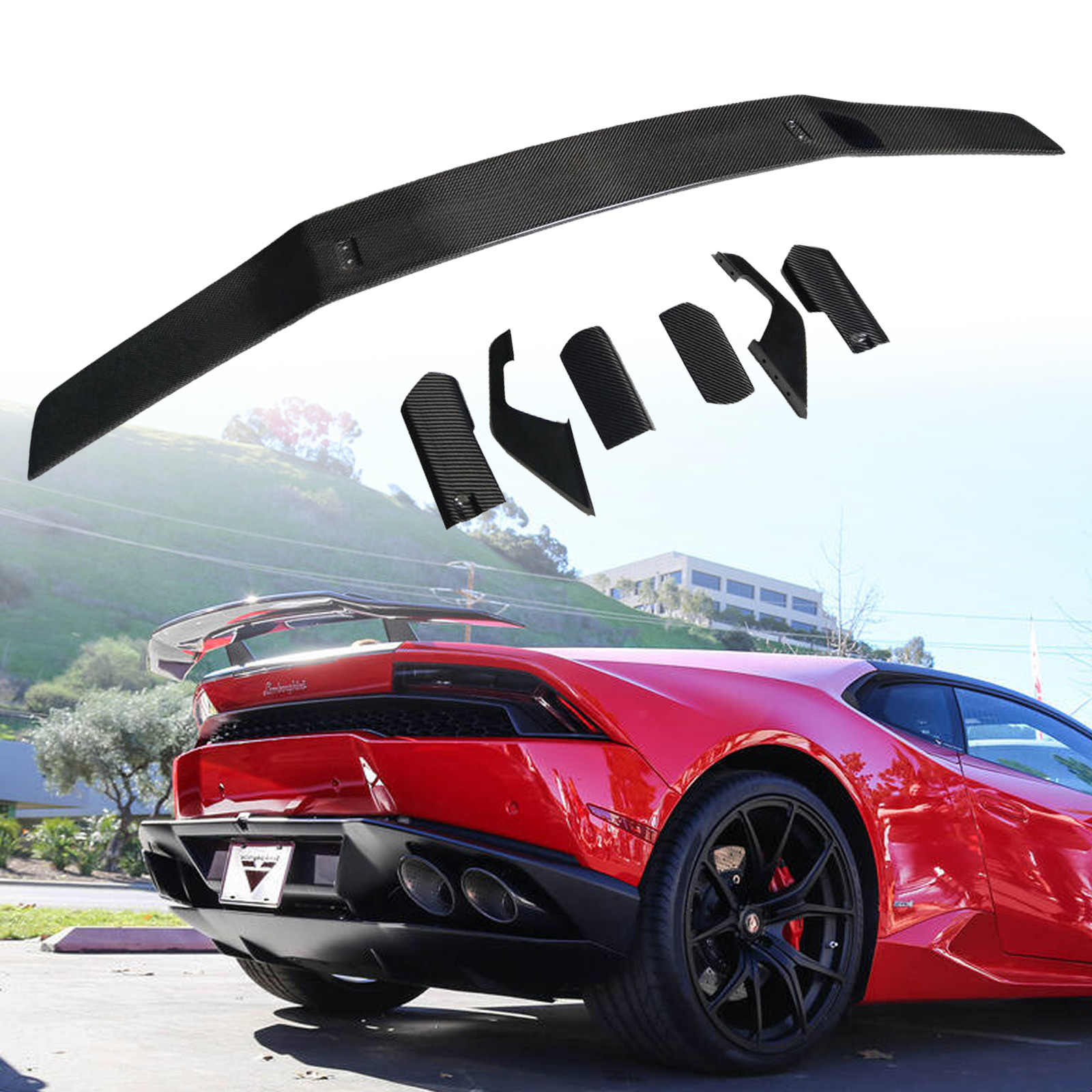Carbon Fiber Wing For Lamborghini Huracan LP610-4 2014-2019 W/ Aluminum Uprights