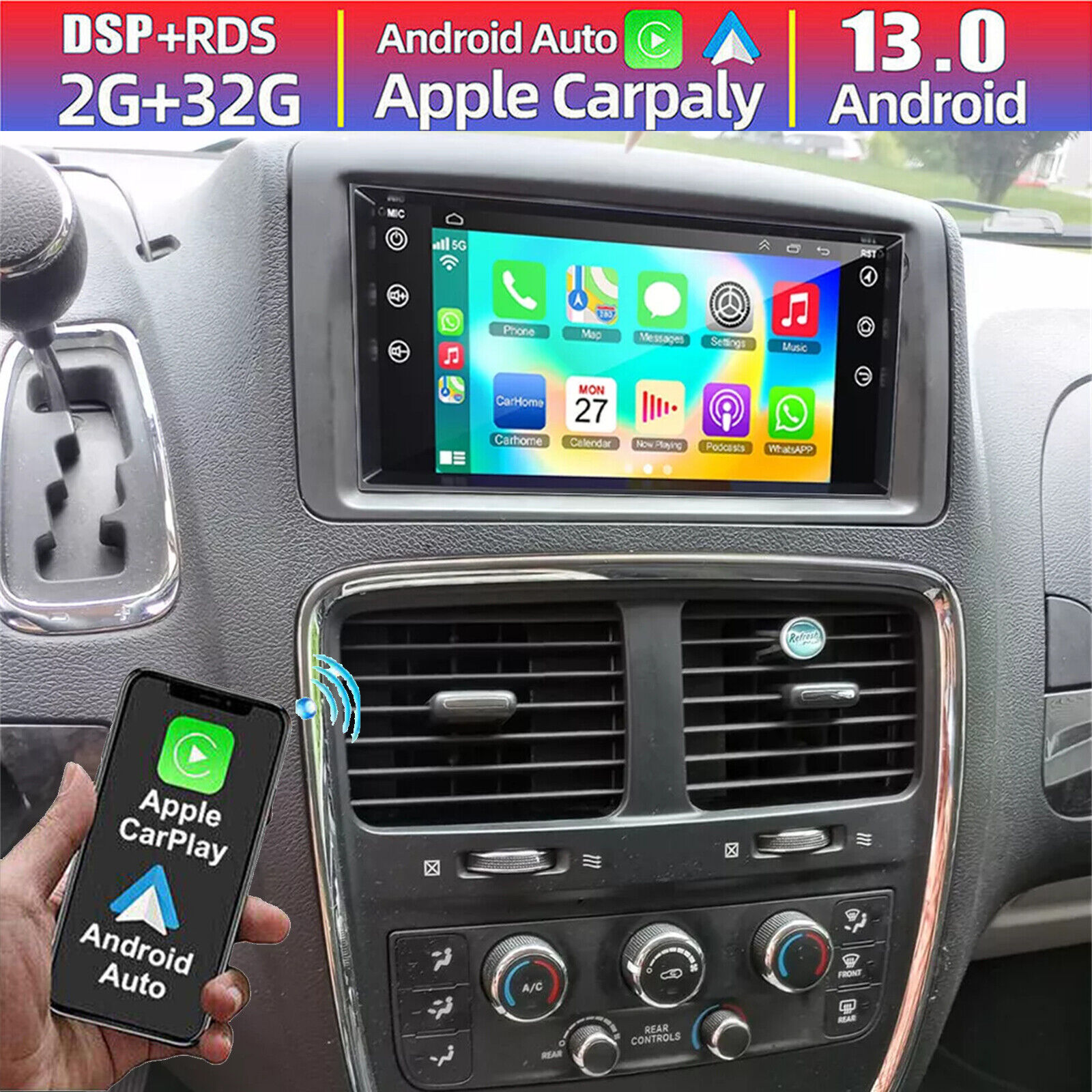 For Dodge Grand Caravan 2008-2020 CarPlay Android 13 GPS Car Radio Stereo + Cam