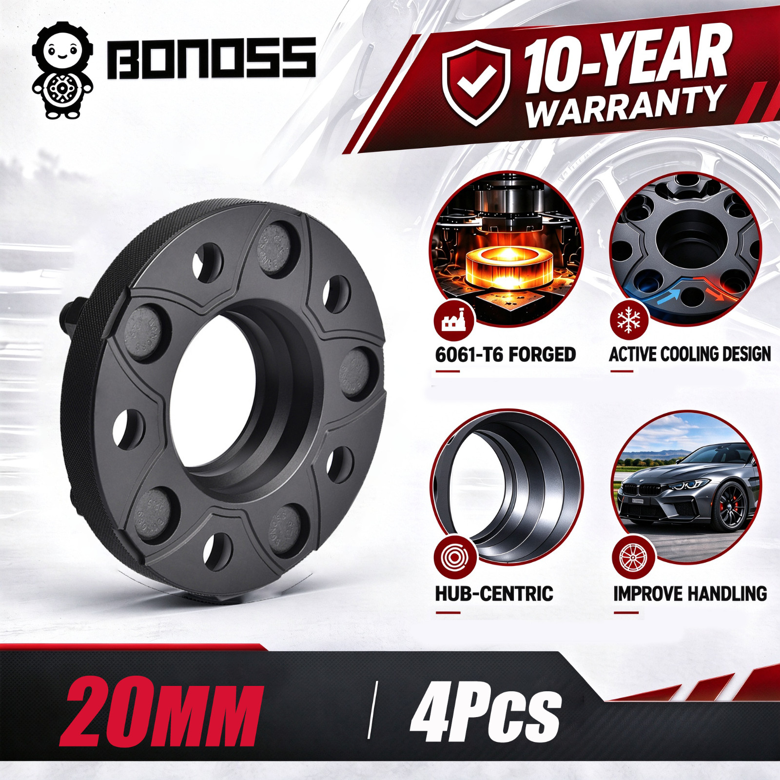 4pcs 20mm 6061-T6 Hub Centric Wheel Spacers for Dodge Challenger 5x115 BONOSS