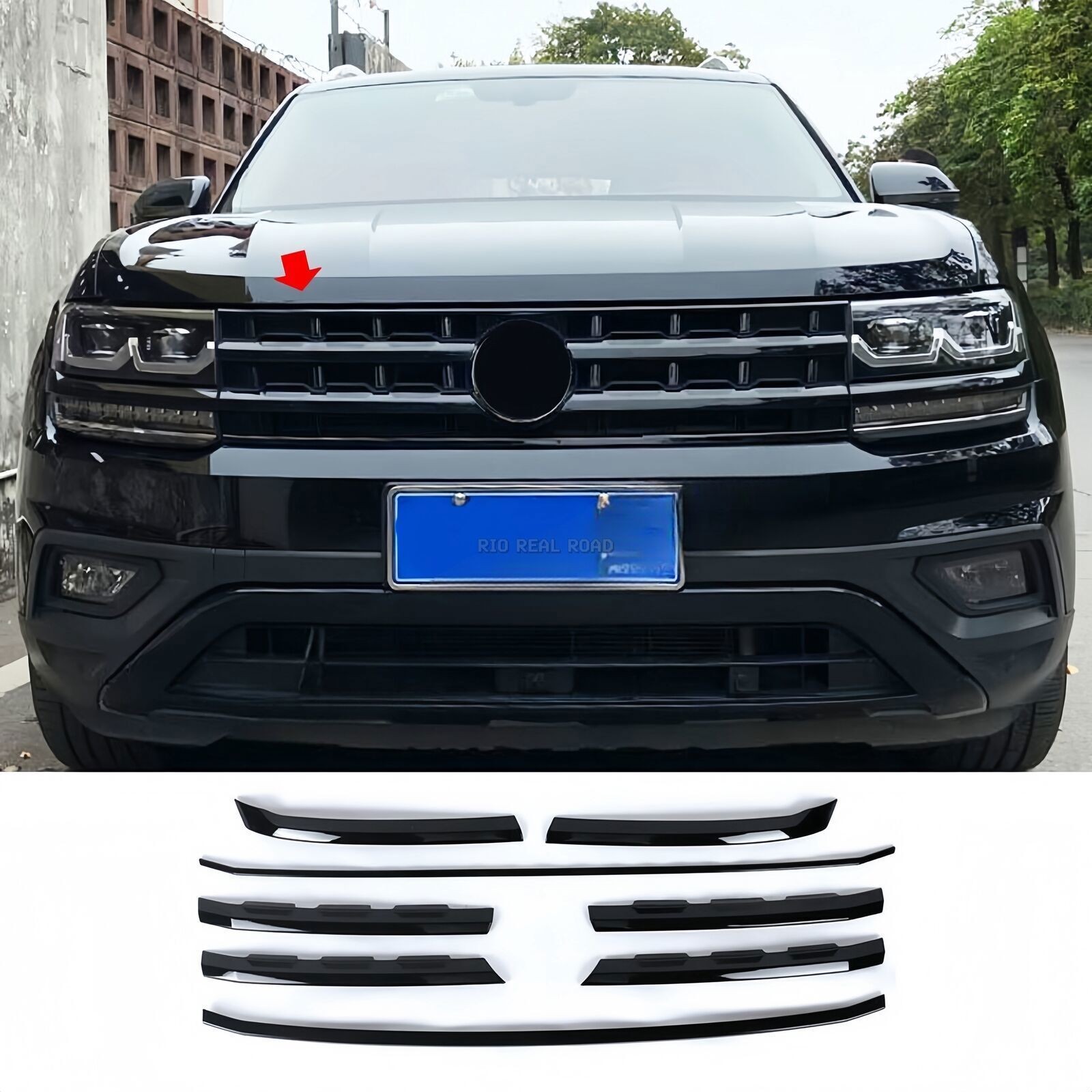 For Volkswagen Atlas 2018-2019 Glossy Black Front Bumper Mesh Grill Grille Strip