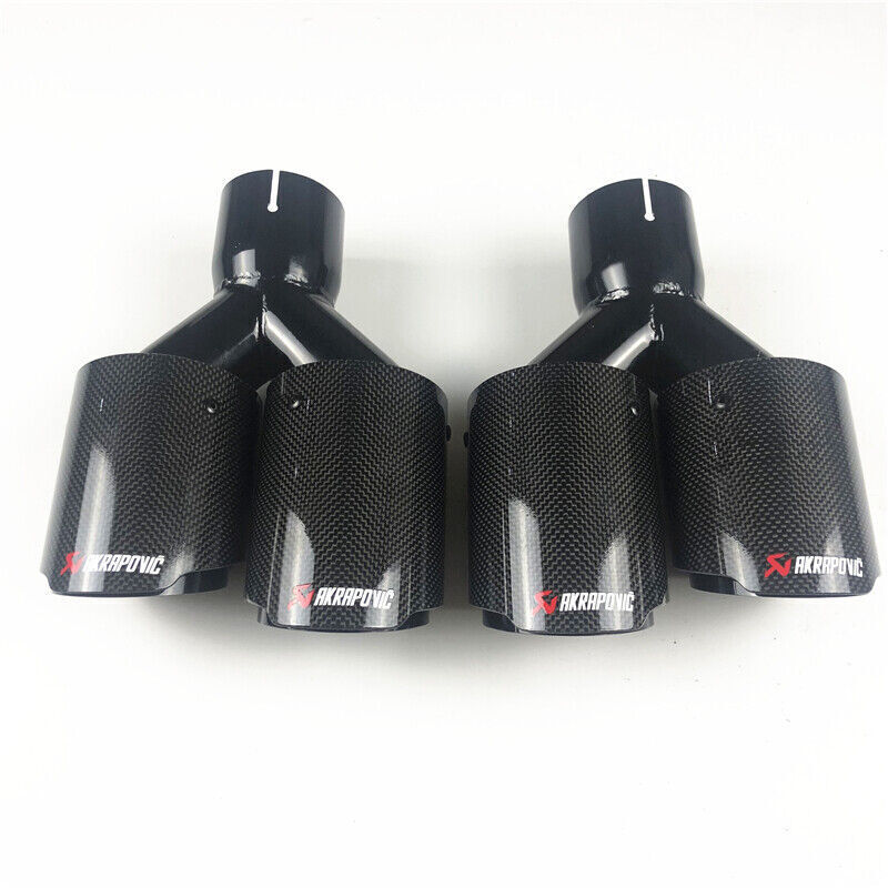 2Pc Akrapovic Real Carbon Fiber Car Exhaust Tip Dual End Pipes ID:2.5\