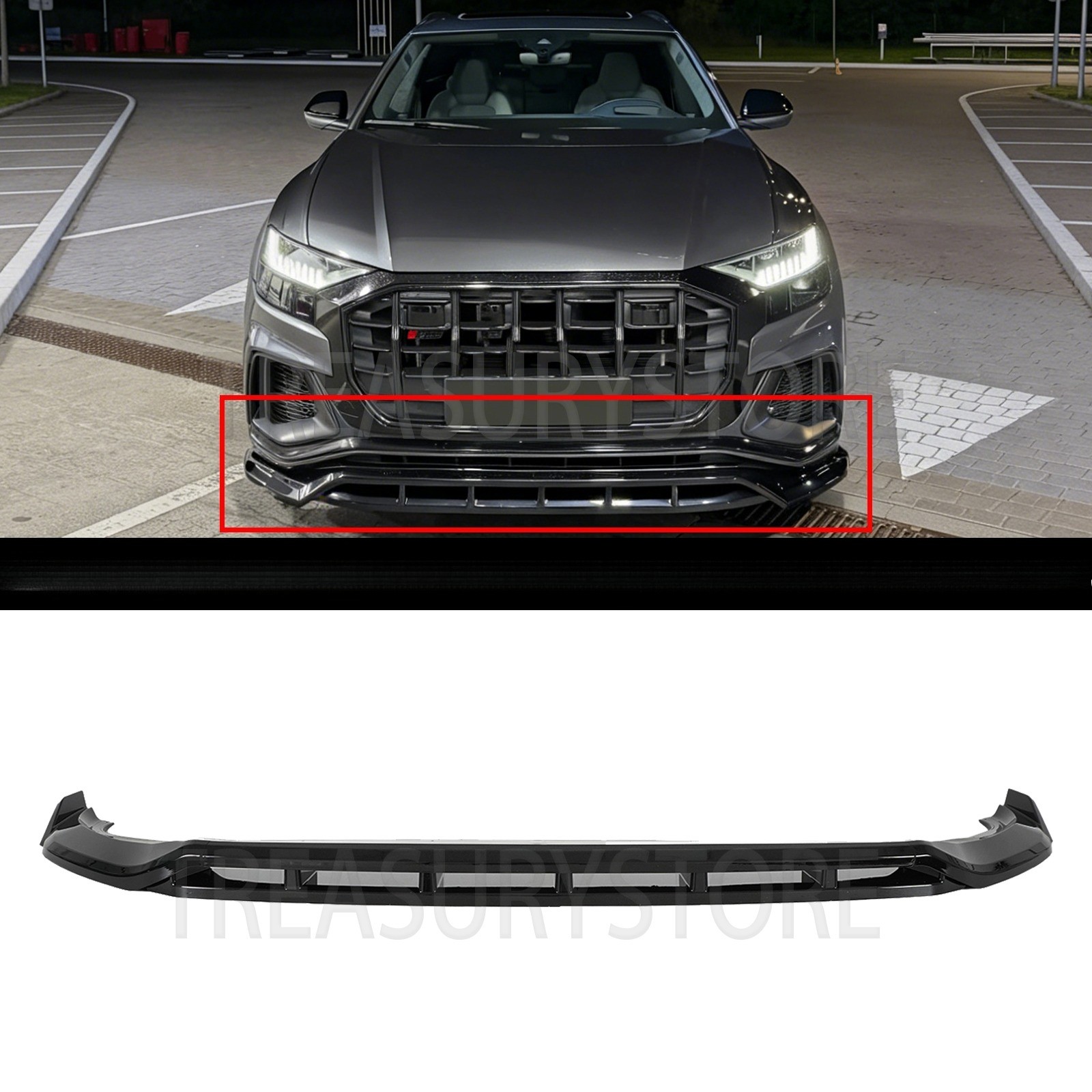 For Audi SQ8 Q8 S-line MK1 Facelift 24-26 GT Style Glossy Black Front Bumper Lip