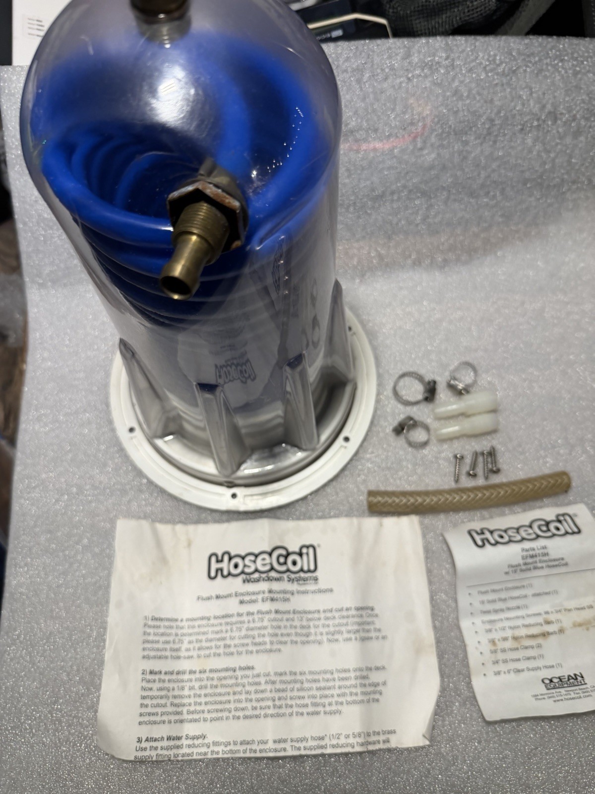 HoseCoil Flush Mount Enclosure w/15\' Hose & Brass Hookups Boat Washdown System