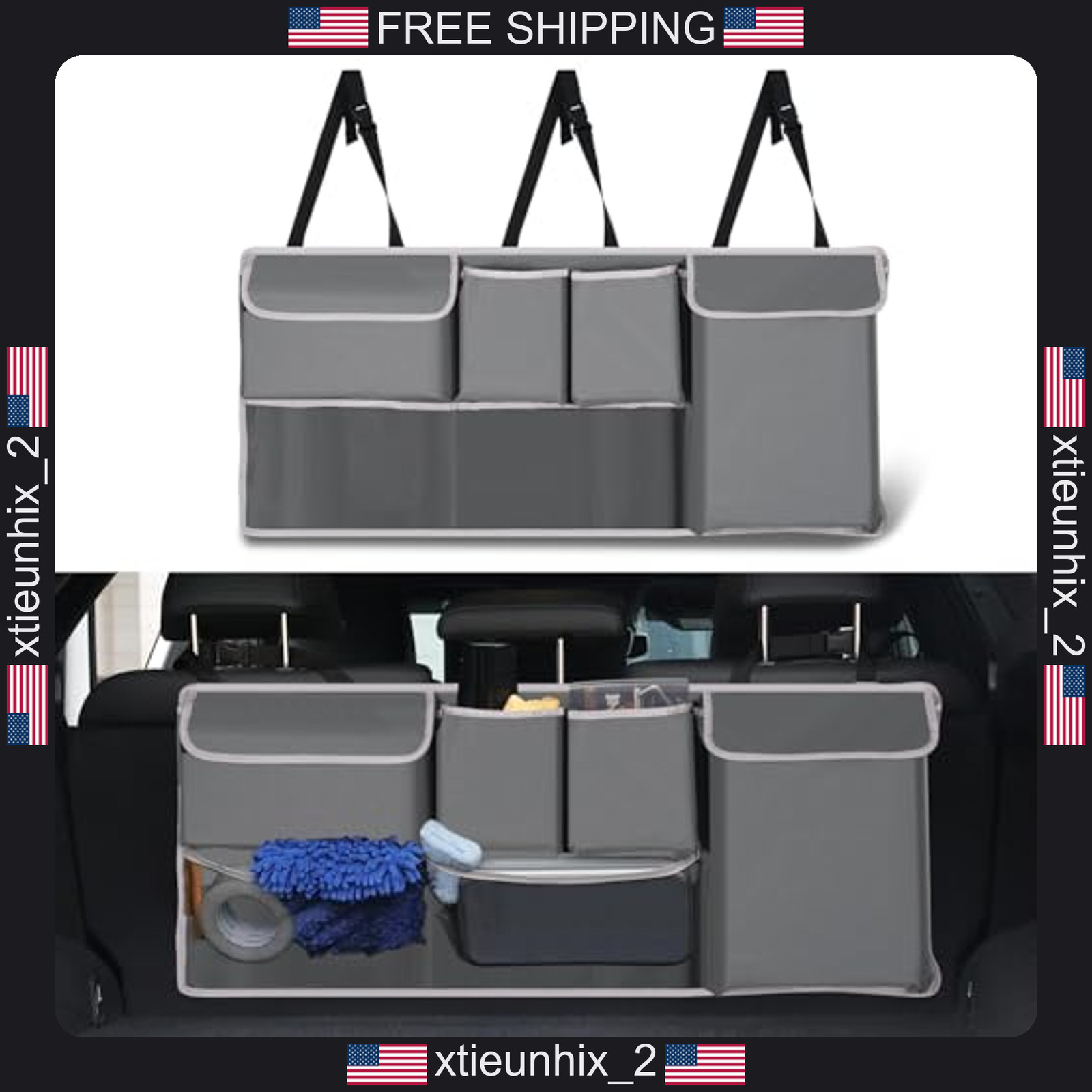 Car Trunk Organizer, 39.3 x 17.7 inches, 4 Pockets & 2 Mesh Pouches,