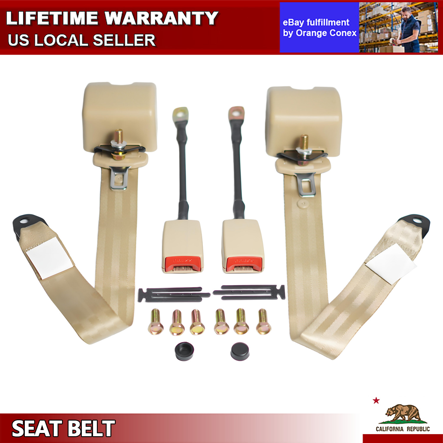 2 Sets Beige 3‑Point Retractable Seat Belt For Honda Accord