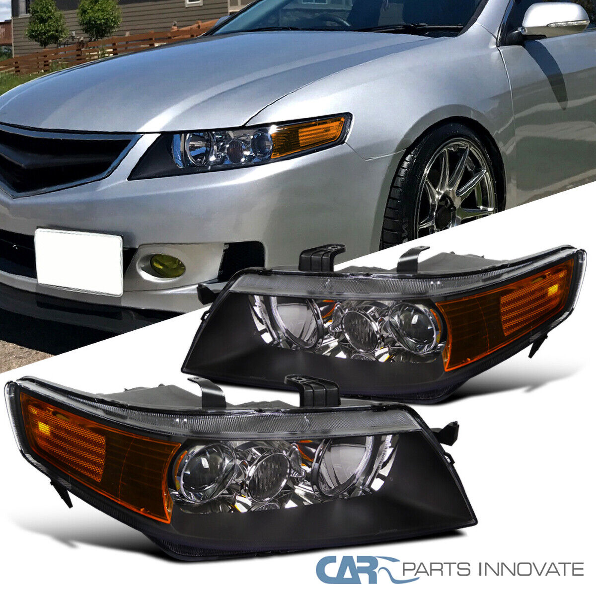 Fits 04-05 Acura TSX 4Dr Sedan Replacement Black Projector Headlights Headlamps