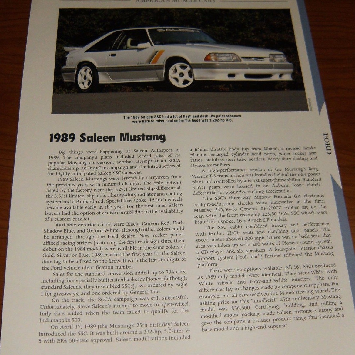 1989 Saleen Mustang Specs Info Photo Sheet 87 88 89 93 LX GT Ford
