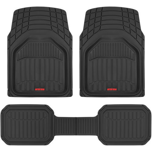 Heavy Duty All Weather Car Floor Mats Full Set 3pc Trim to Fit Deep Dish Black
