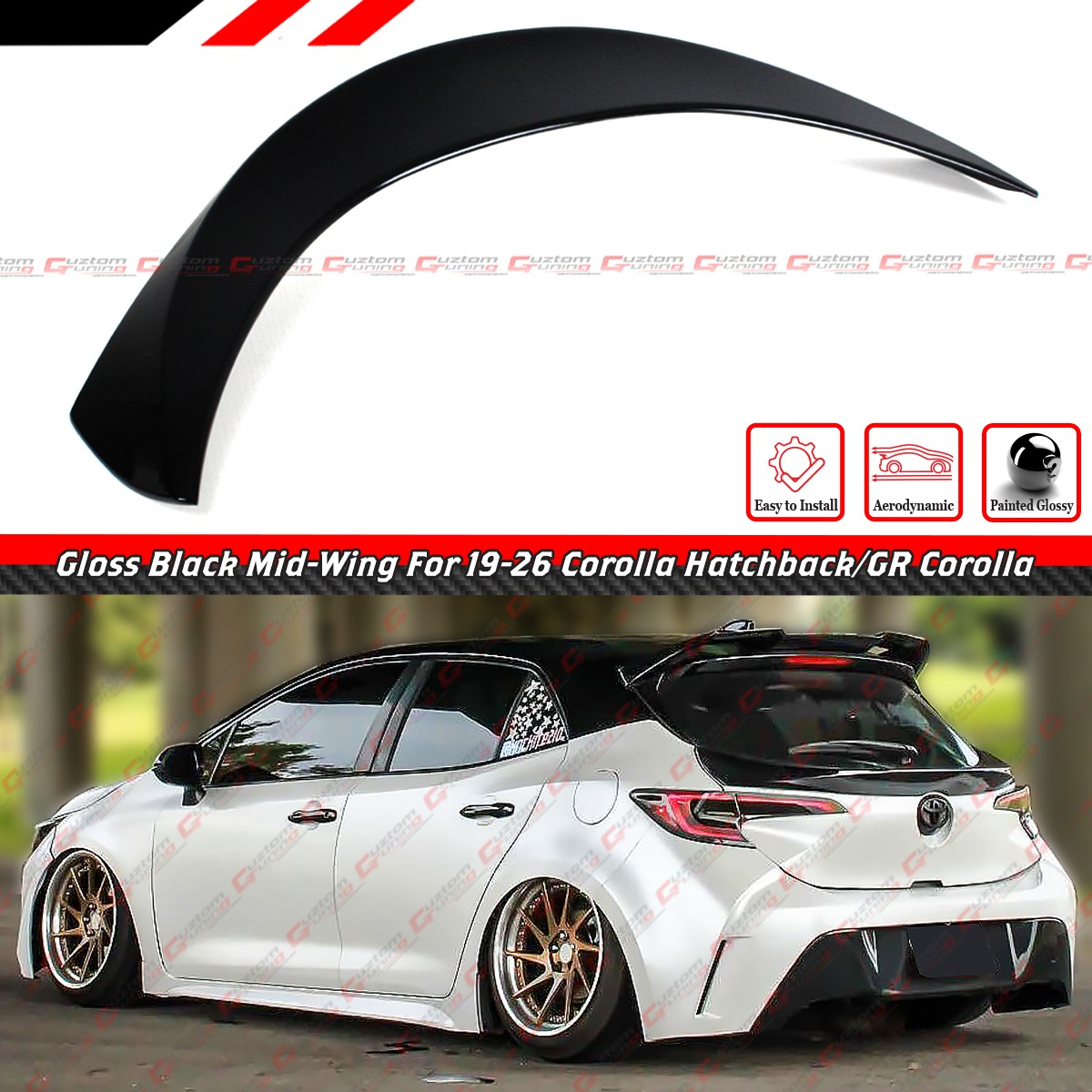 FOR 19-26 TOYOTA COROLLA 5DR HATCHBACK GLOSS BLACK JDM TAILGATE MID SPOILER WING