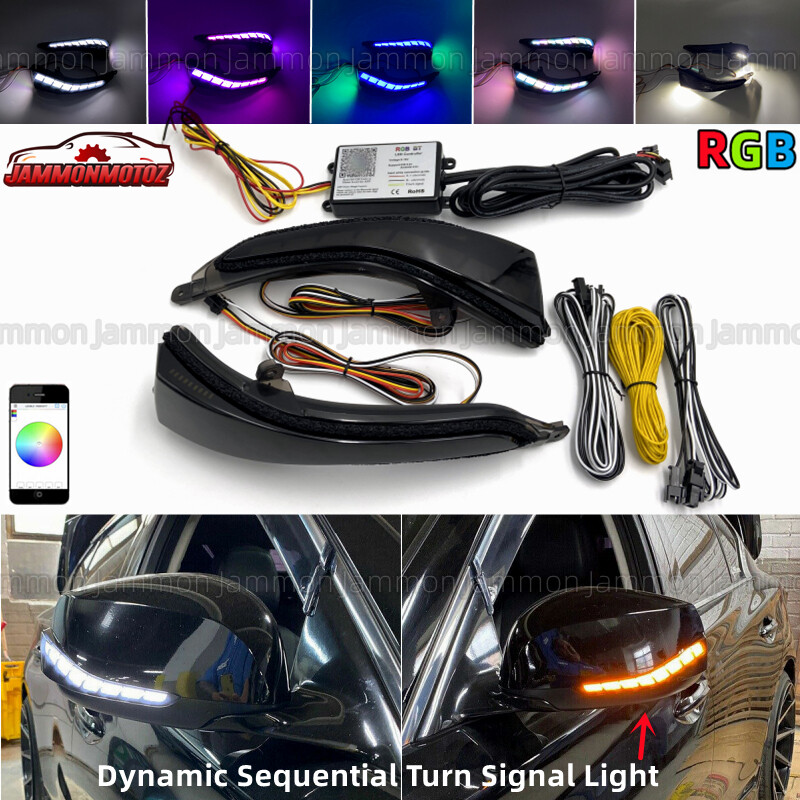 Smoked Dynamic RGB LED Mirror Turn Signal/Puddle Light For Infiniti Q50 Q60 Q70
