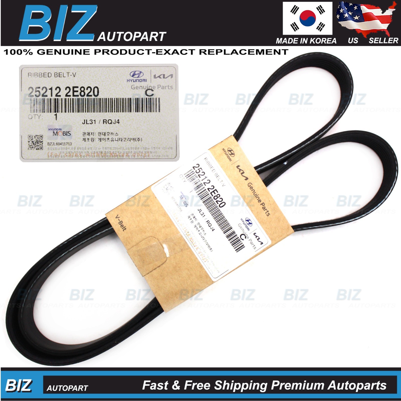 Genuine Serpentine V-Belt for 11-16 Elantra Tucson 12-16 Forte Soul 25212-2E820