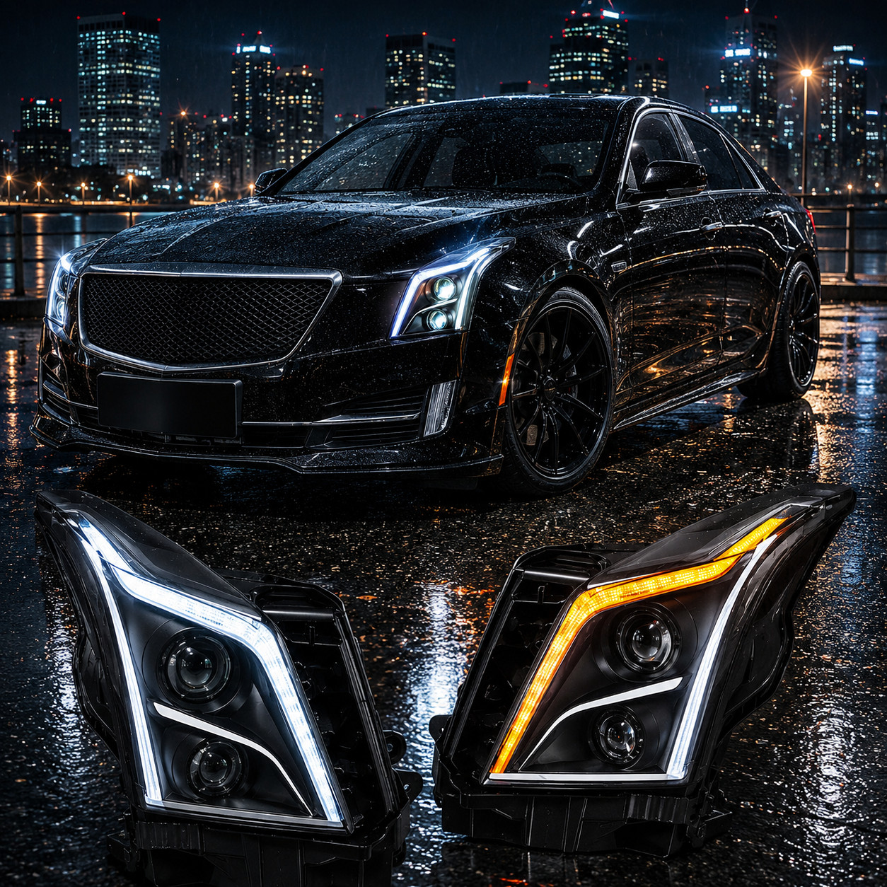 2X VLAND Fit 2013-2018 Cadillac ATS Full LED Headlights w/Sequential&Animation