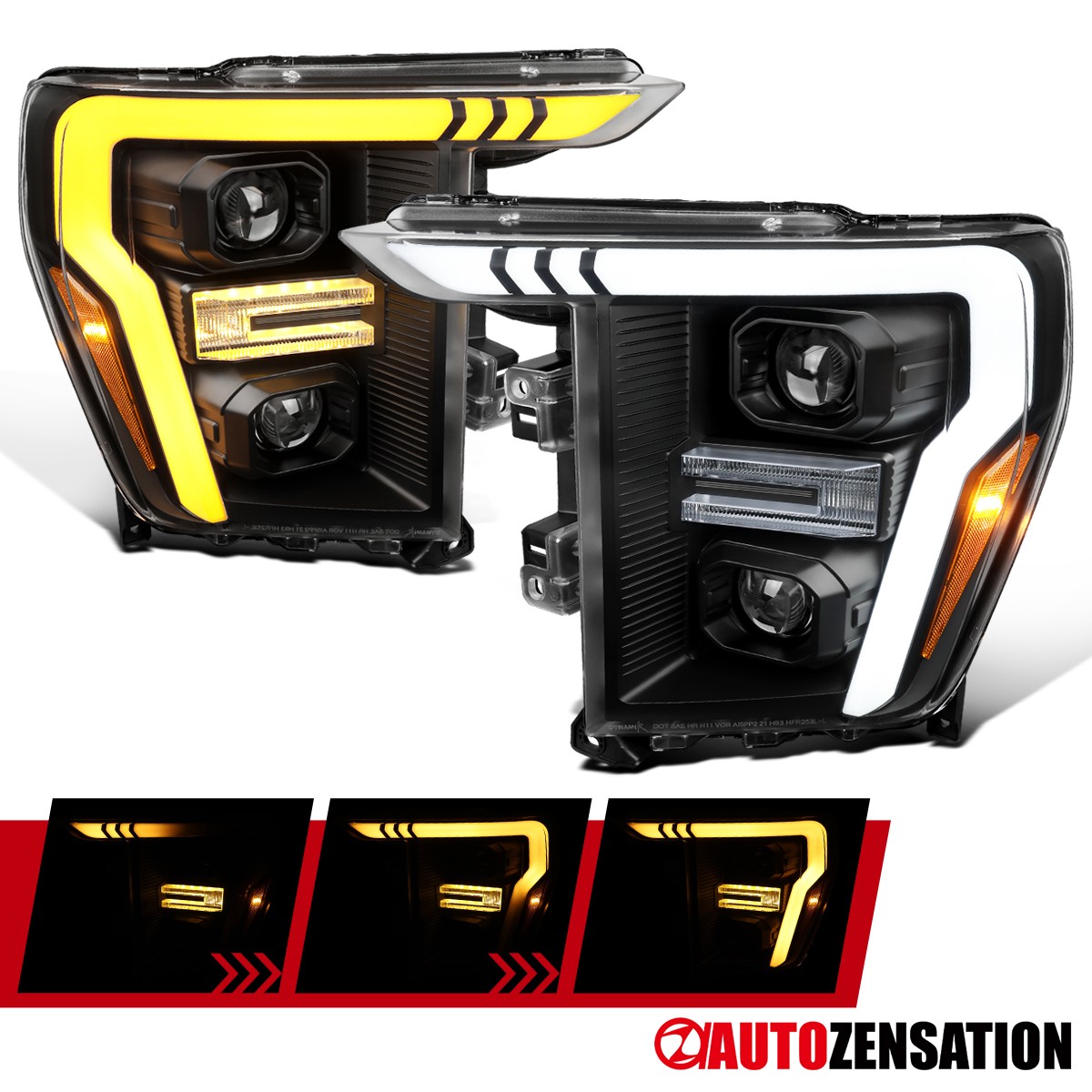 Fit 2021-2023 Ford F150 Black LED DRL Projector Headlights Sequential Signal Fit 2021-2023 Ford F150 Black LED DRL Projector Headlights Sequential Signal