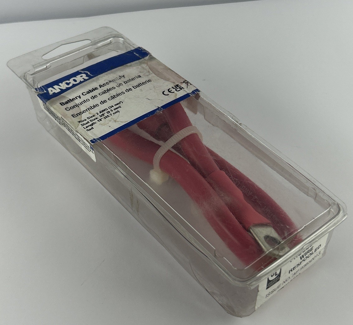 ANCOR 189141 Battery Cable Assembly 2 AWG 18 Inch Red 3/8 Stud Marine Grade