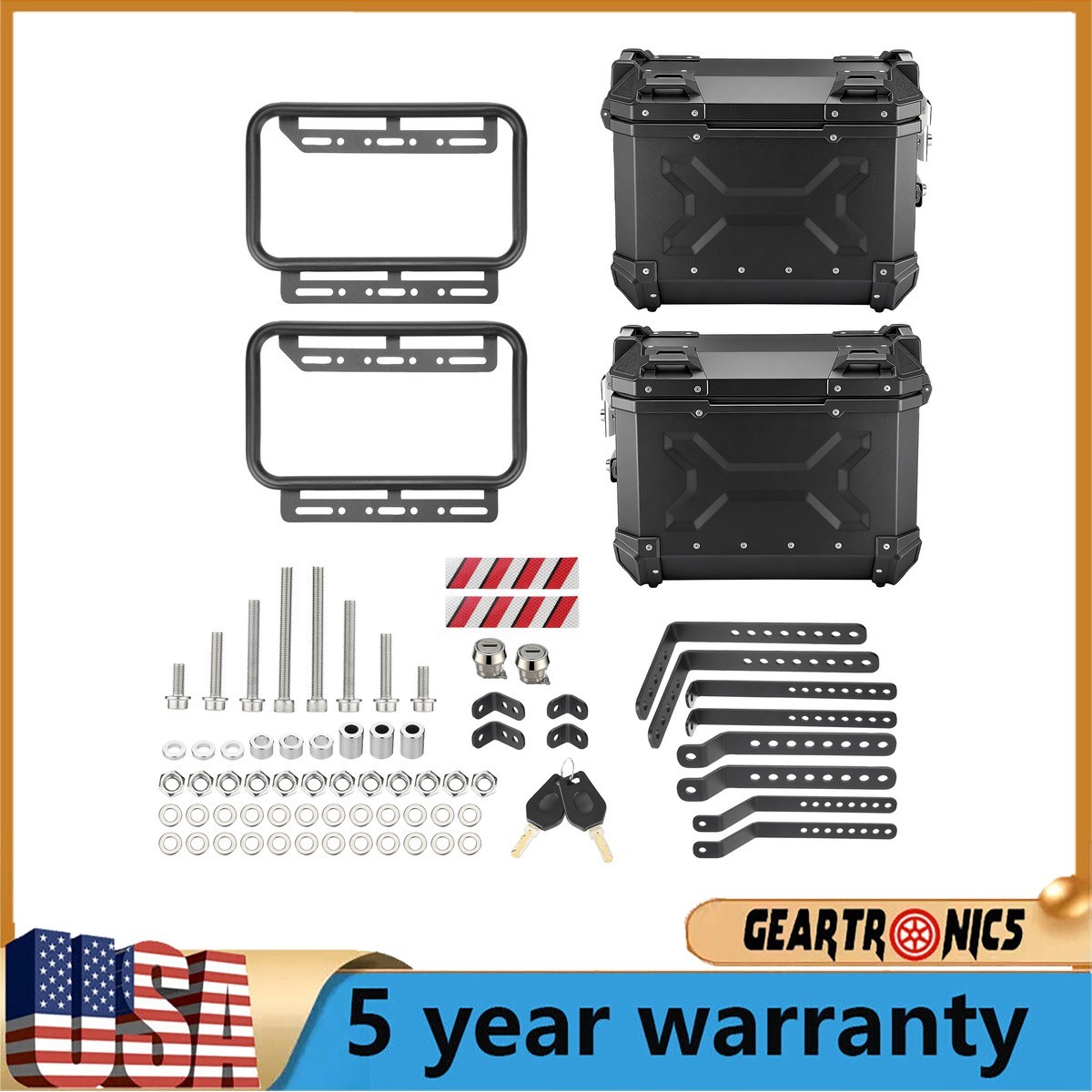2×Black 36L Hard Side Saddlebag Box Trunk Tour motorcycle panniers Side Luggage