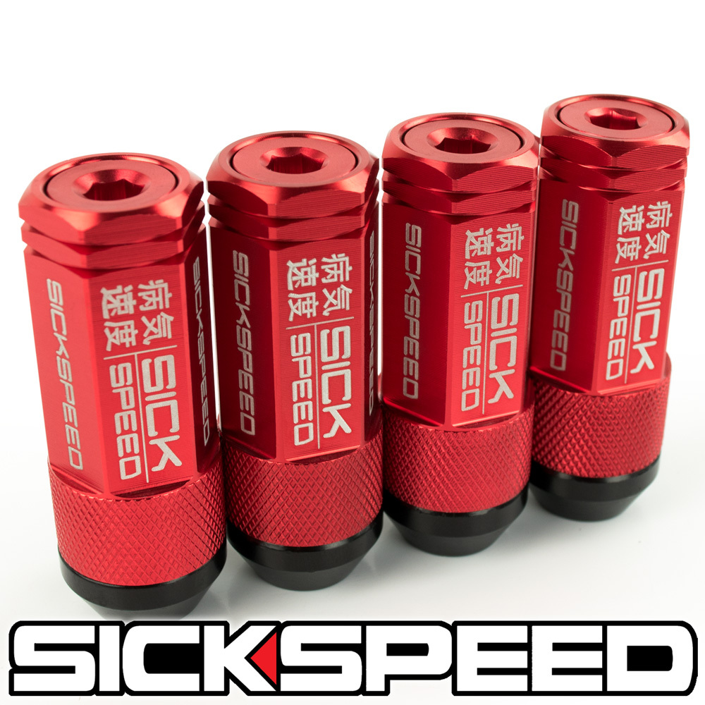 SICKSPEED 4 PC RED CAPPED ALUMINUM EXTENDED 50MM 3 PC LUG NUTS 14X1.5