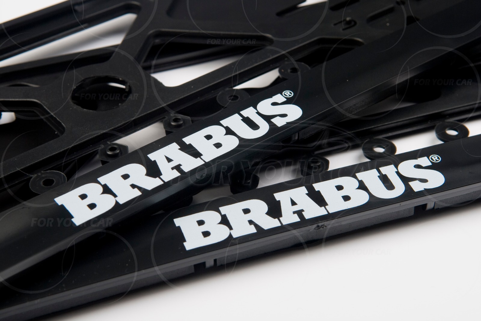 2x BRABUS LOGO LICENSE PLATES FRAMES NUMBER PLATE SURROUNDS HOLDERS MERCEDES