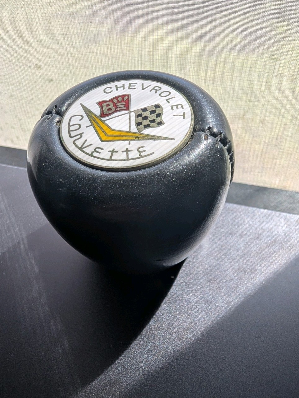 Vintage Chevrolet Corvette Black Shift Knob Crossed Flags Emblem Custom Vintage Chevrolet Corvette Black Shift Knob Crossed Flags Emblem Custom