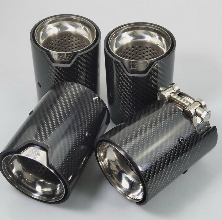 NEW 4X For 15-19 BMW F80 M3 F82 M4 Carbon Fiber Stainless Steel Tip 70MM Black